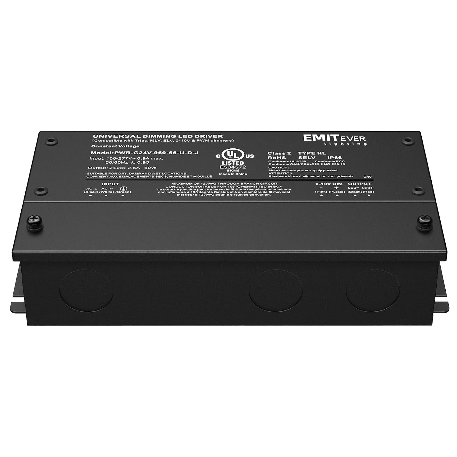 EMITEVER Dimmable Led Driver, 2 Packs 60W AC 110V-277V to DC 24V Transformer, 5-in-1 Dimming: ELV/MLV/TRIAC / 0-10V / 1-10V / 10V PWM/Potentiometer, Waterproof IP67 and UL Listed,Class 2