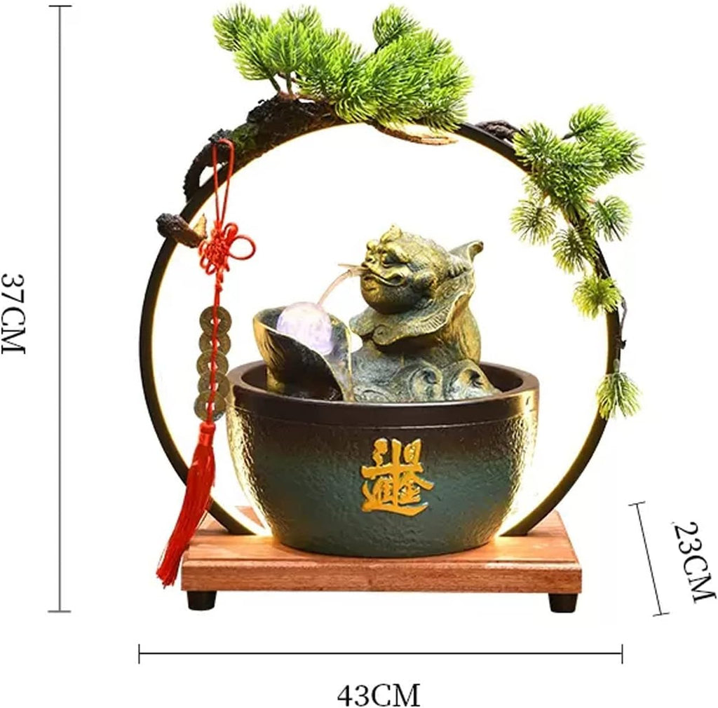 Tabletop Water Fountain Chinese Feng Shui Tabletop Water Fountain Ceramic Tabletop Fountain with Base and LED Light for Home Decoration Table Desk Office Patio Décor Indoor Fountain