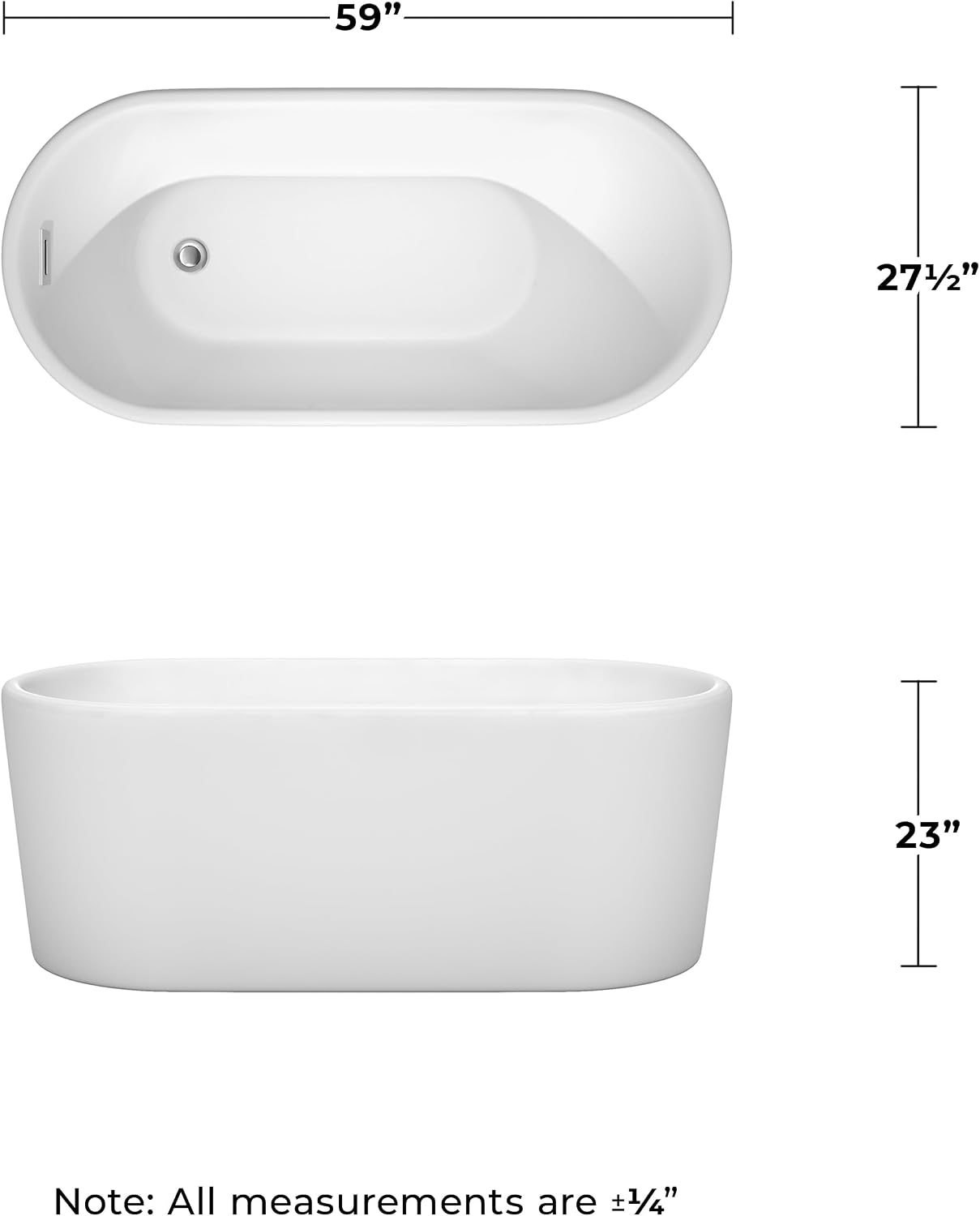 Ursula 59 inch Freestanding Bathtub in White with Polished Chrome Drain and Overflow Trim