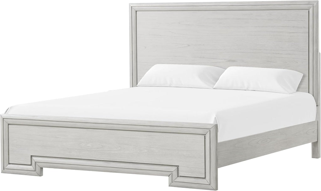 Furniture of America Babsi Modern Wood 5-Piece Bedroom Set with Greek Key Pull, USB Chargers on Nightstand, Felt-Lined Top & Cedarwood-Lined Bottom Drawers, Box Spring Needed, Queen, Rustic White