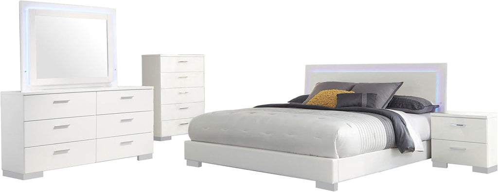White High Gloss 5-piece Eastern King Bedroom Set