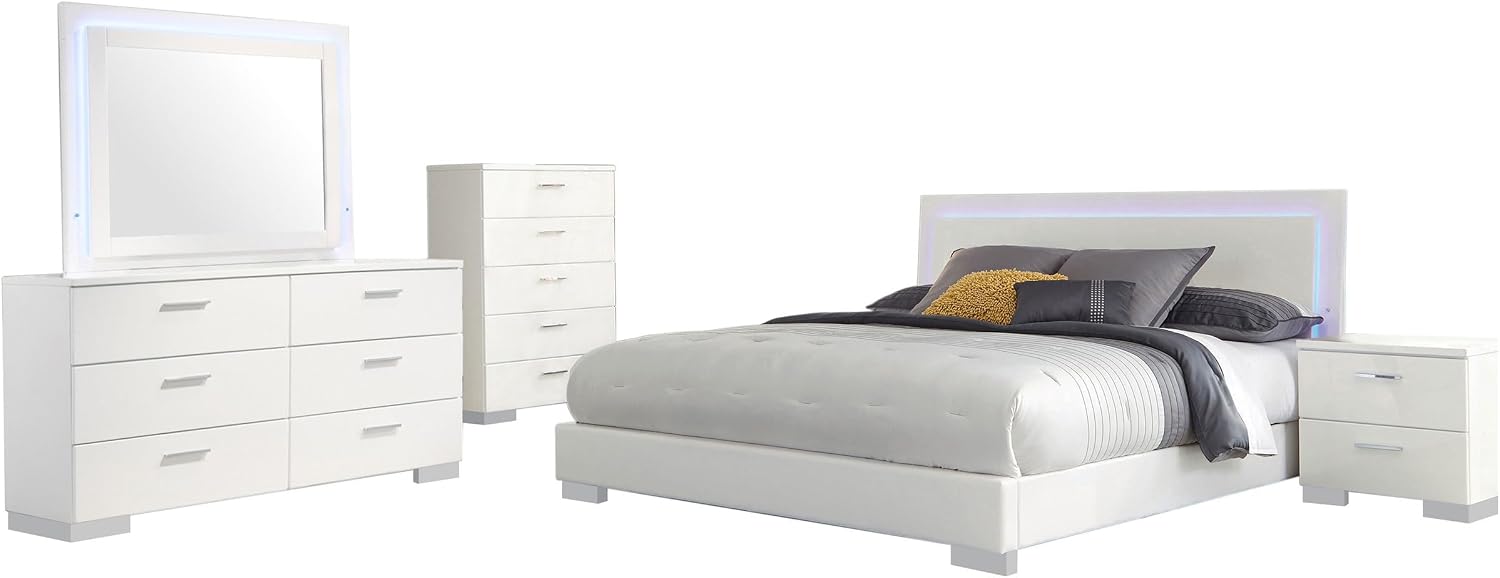 White High Gloss 5-piece Eastern King Bedroom Set