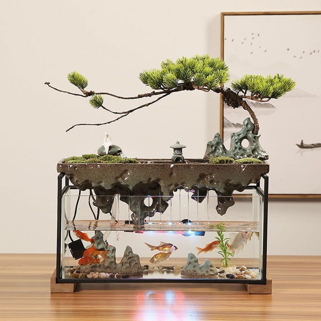 Waterfall Fountain Indoor Flowing Water Ornaments Living Room TV Cabinet Desktop Glass Fish Tank Circulating Fountain Table Top Water