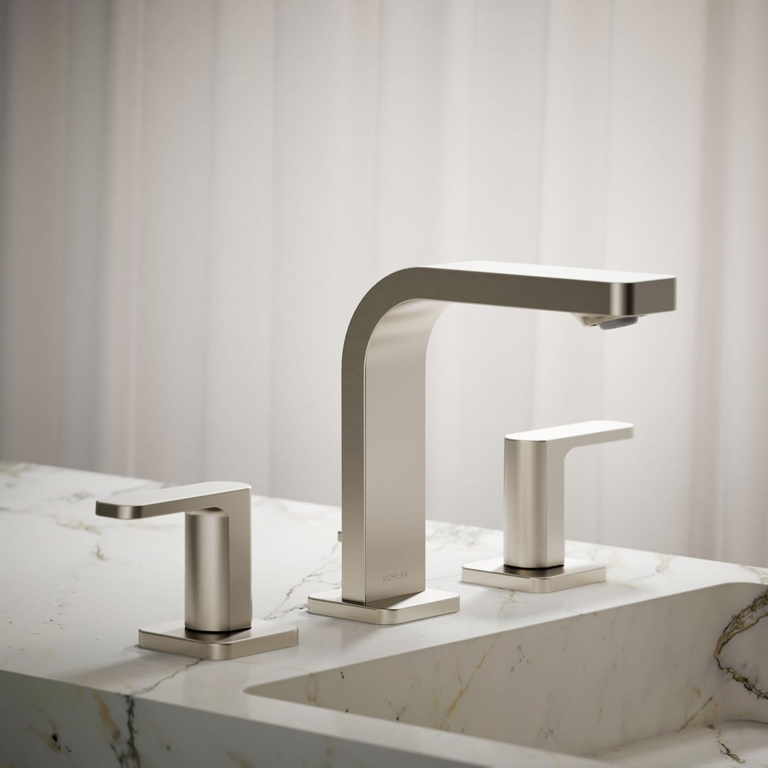 Kohler K-23484-4K-BN Parallel Widespread Bathroom Sink Faucet, 1.0 GPM, Lever Handles, Vibrant Brushed Nickel