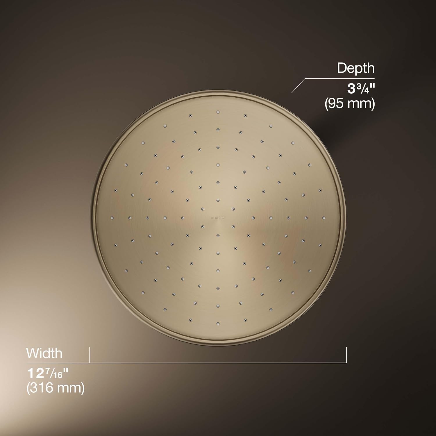 KOHLER 13694-BV Traditional Round Rain Showerhead with Katalyst Air Induction Spray, 2.5 GPM, 12-Inch, Vibrant Brushed Bronze