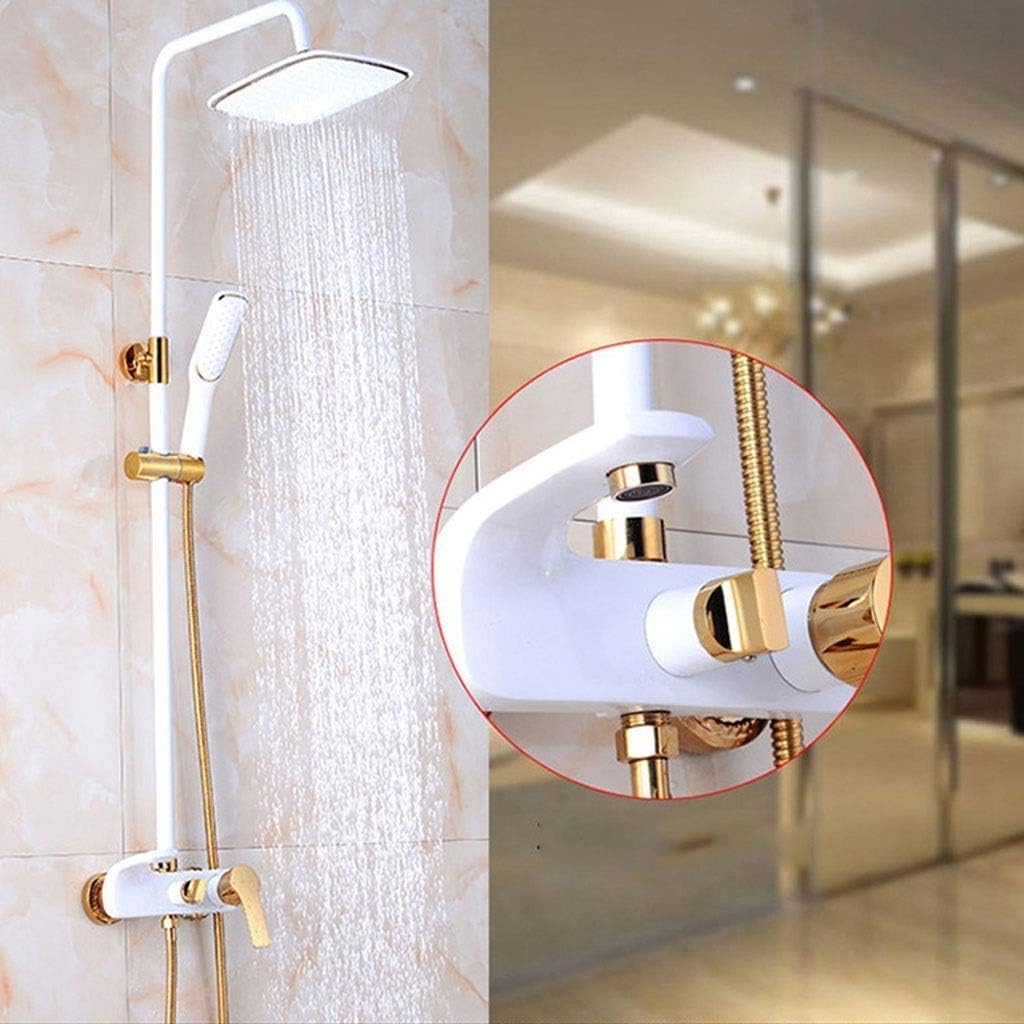 Shower Faucet Set Bathroom White Rainfall Shower Faucet Hot and Cold Water Gold Shower Mixer