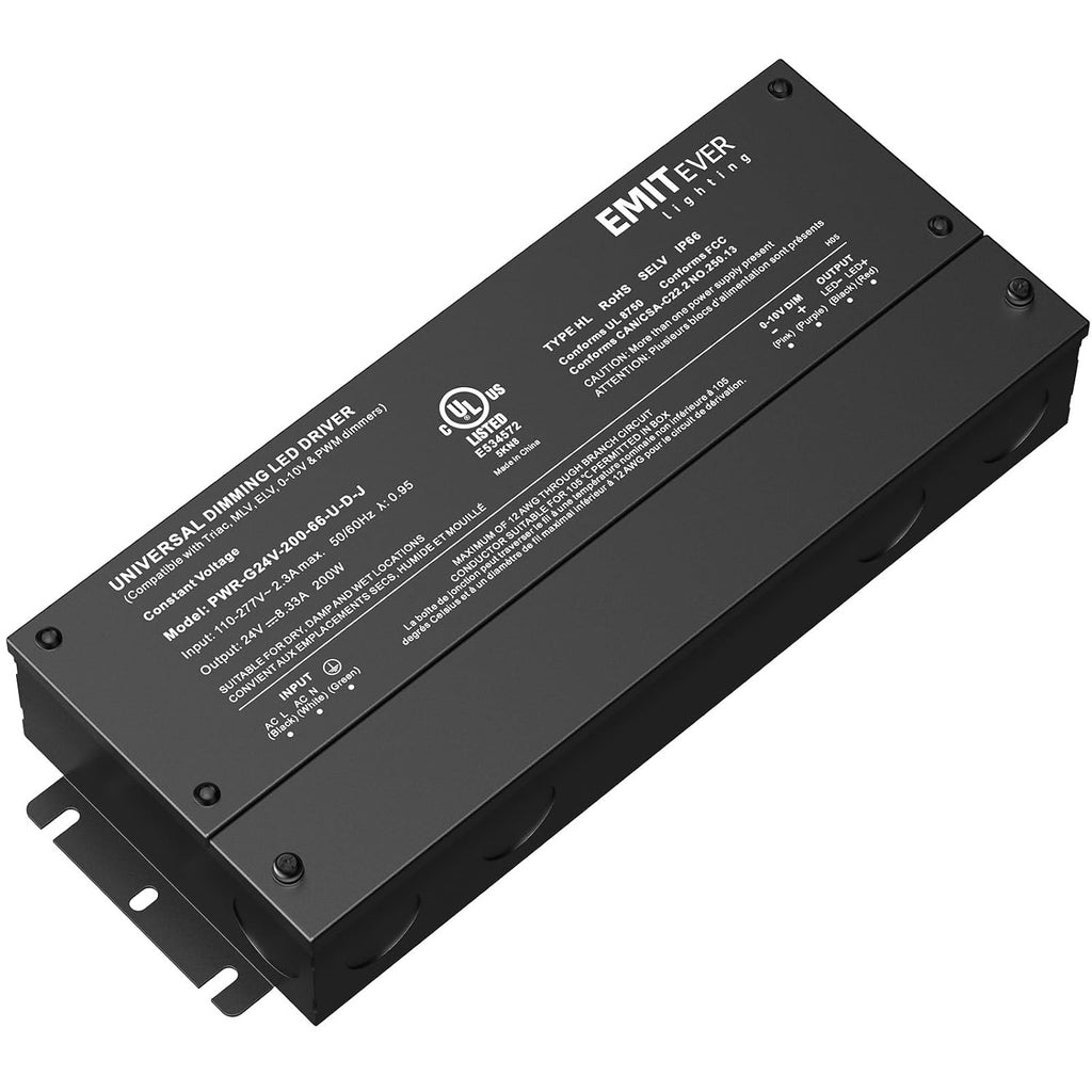 EMITEVER Dimmable Led Driver, 200W AC 110V-277V to DC 24V Transformer, 5-in-1 Dimming: ELV/MLV/TRIAC / 0-10V / 1-10V / 10V PWM/Potentiometer, Waterproof IP67 and UL Listed