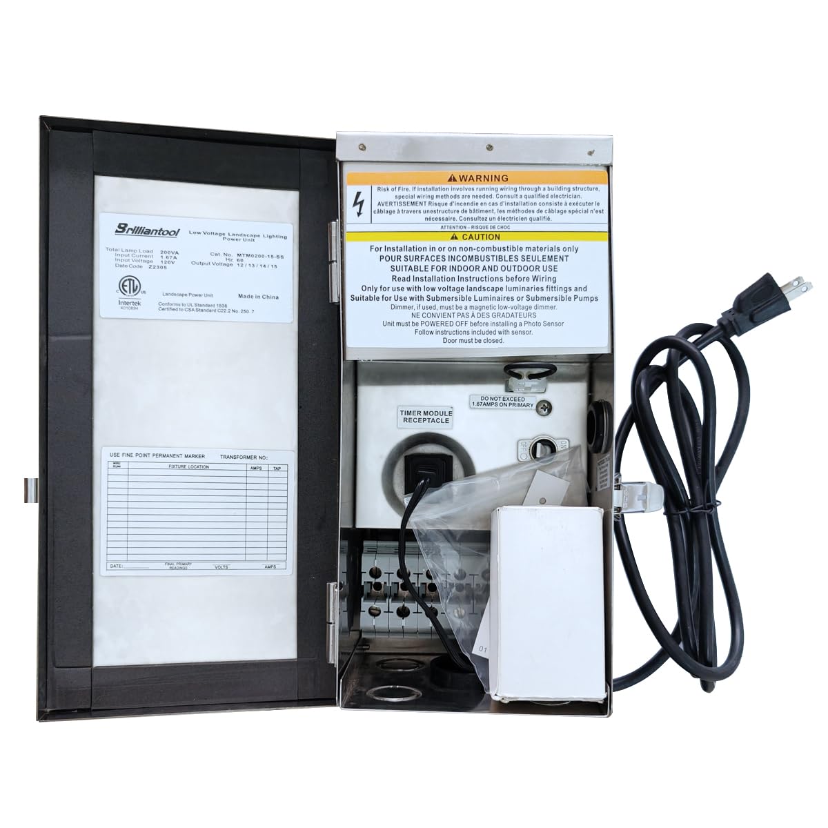 300W Low Voltage Transformer Kit, Outdoor Transformer with photocell Sensor, Multiple Taps AC Output 120V to 12V/13V/14V/15V, Suitable for Outdoor Landscape Lightings- ETL Certified.