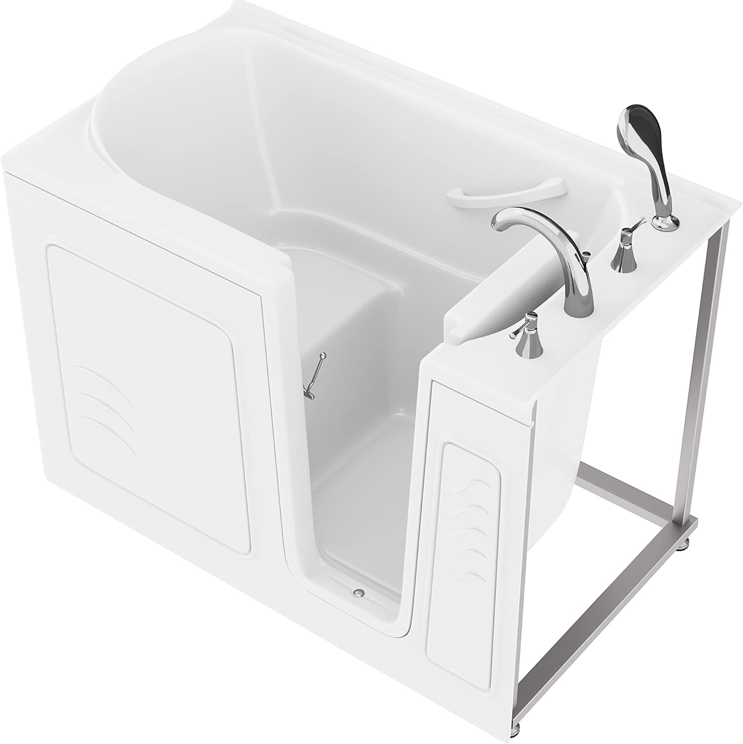 ANZZI Walk-In Bathtub 30 in x 53 in Right Drain Soaking Tub, Quick Fill Faucet, ADA Compliant Seat, Low Threshold Entry, Slip-Resistant Floor, Grab Bar, White Acrylic | AMZ3053RWS