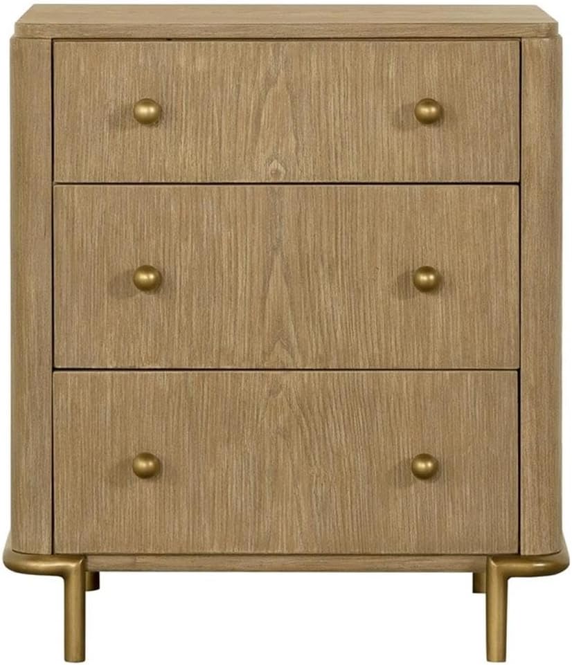 Pemberly Row 5-Piece Eastern King Bedroom Set, Sand Wash Finish, Wood and Natural Cane, Includes Bed, Nightstand, Dresser, Mirror, Chest, Mid-Century Modern Style, USB Ports, Jewelry Tray