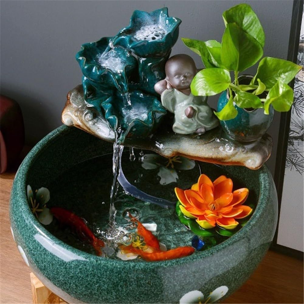 Indoor Waterfall Fountain Ceramic Fish Tank Circulating Water Flow Ornament Indoor Tabletop Fountain,XL