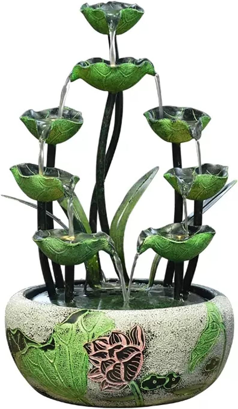 Tabletop Water Fountain Tabletop Fountains Indoor Lotus Leaf Relaxation Fountains Tabletop Waterfall Decoration Fountain Zen Meditation Indoor Waterfall Feature with Pump Indoor Fountain(Large)