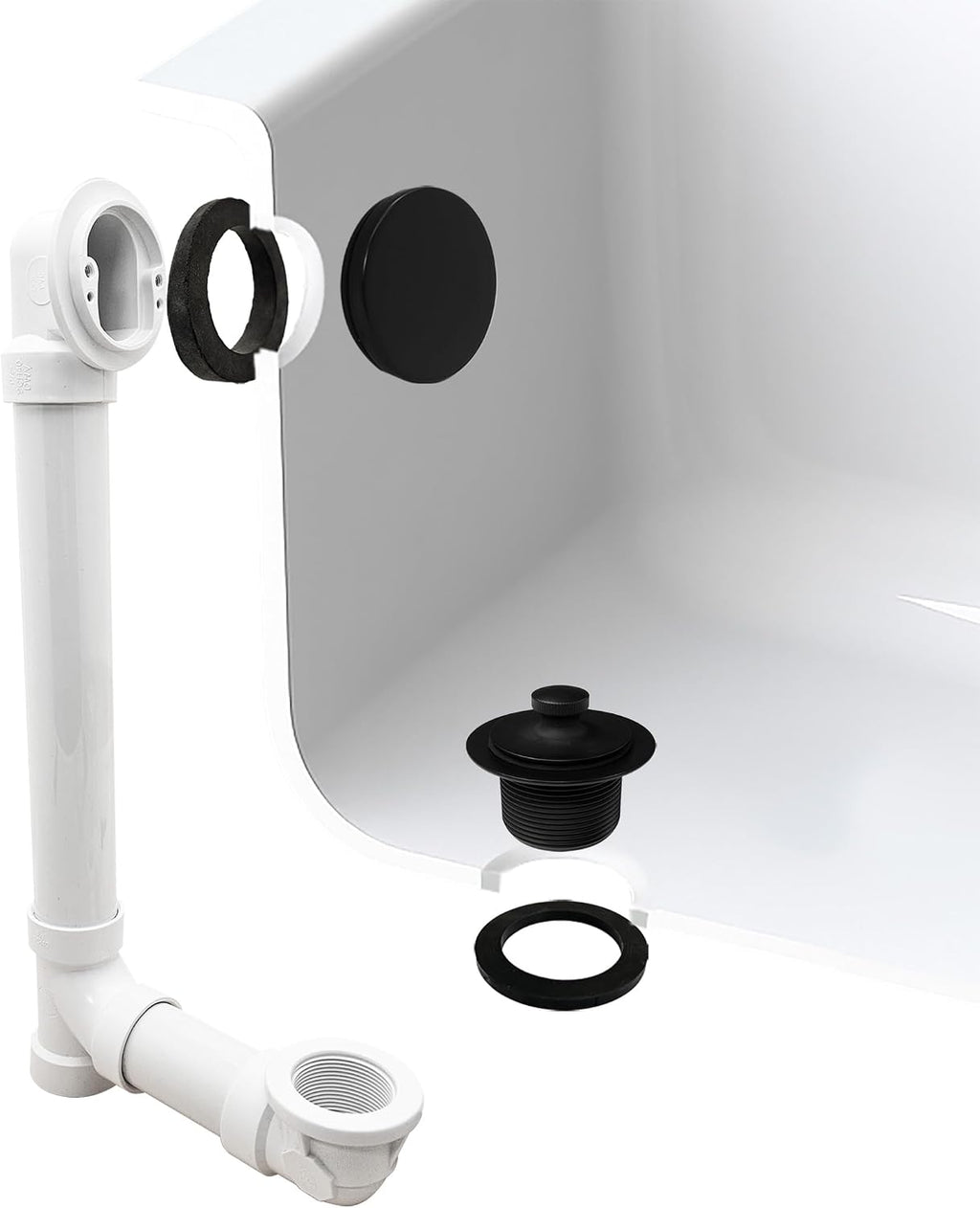 Westbrass 494244H-4-62 SCH. 40 PVC Bath Waste & Overflow Assembly with Illusionary Faceplate and Lift & Turn Drain Plug, 4-Pack, Matte Black, 4 Count