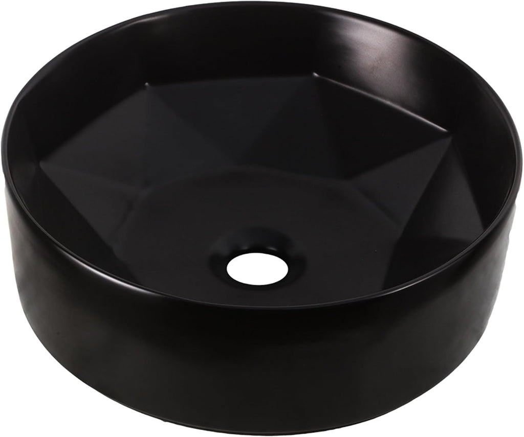 Strictly Sinks Round Ceramic Luxury Vessel Sink - 16 Inch Round Black Vessel Sink, Modern Ceramic Countertop Bathroom Sink – Easy to Install Above Counter Luxurious Bathroom Vessel Sink