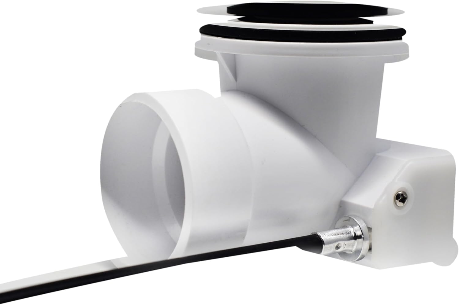 Westbrass D50P27-50 27' Cable Drive Standard Bath Drain Trim Kit with Rotary Overflow Cover Knob, Pop-Up Stopper and Sch. 40 PVC Fittings, Powder Coat White