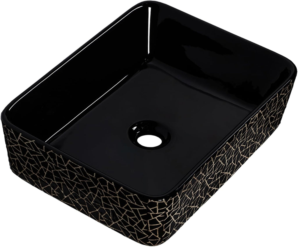 Strictly Sinks 18 Inch Rectangular Black Vessel Sink - Ceramic Countertop Bathroom Sink – Easy to Install Above Counter Luxurious Bathroom Vessel Sink (18-3/4″ W x 14-3/8″ L x 5-1/4″ H)