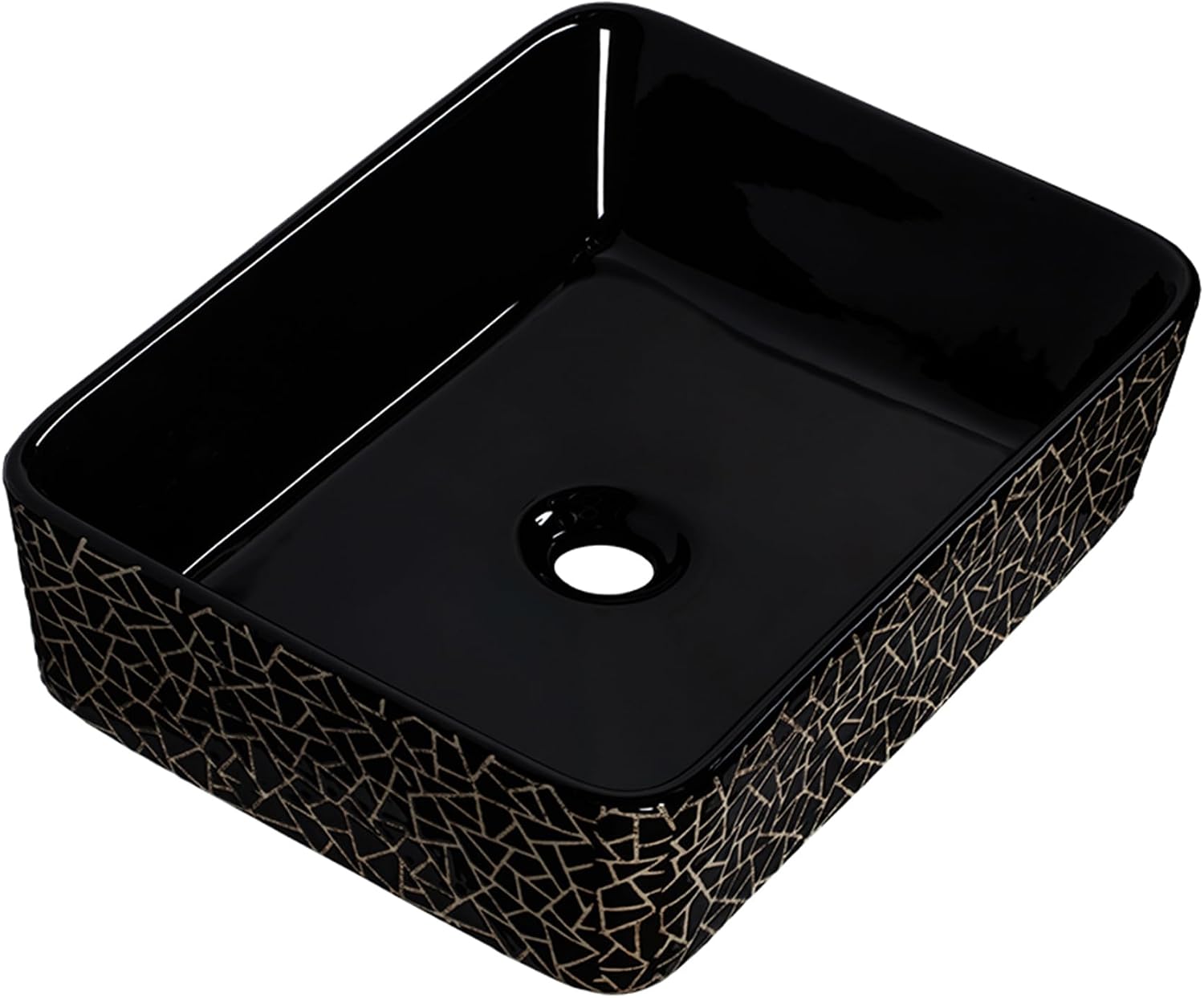 Strictly Sinks 18 Inch Rectangular Black Vessel Sink - Ceramic Countertop Bathroom Sink – Easy to Install Above Counter Luxurious Bathroom Vessel Sink (18-3/4″ W x 14-3/8″ L x 5-1/4″ H)