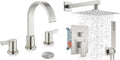 Midanya Brushed Nickel Morden Widespread Bathroom Faucet 3 Holes 2 Handles 8 Inch Vanity Faucet with 10 Inch Brushed Nickel Rain Shower Set Square Rainfall Shower Head Wall Mount Shower Faucet System