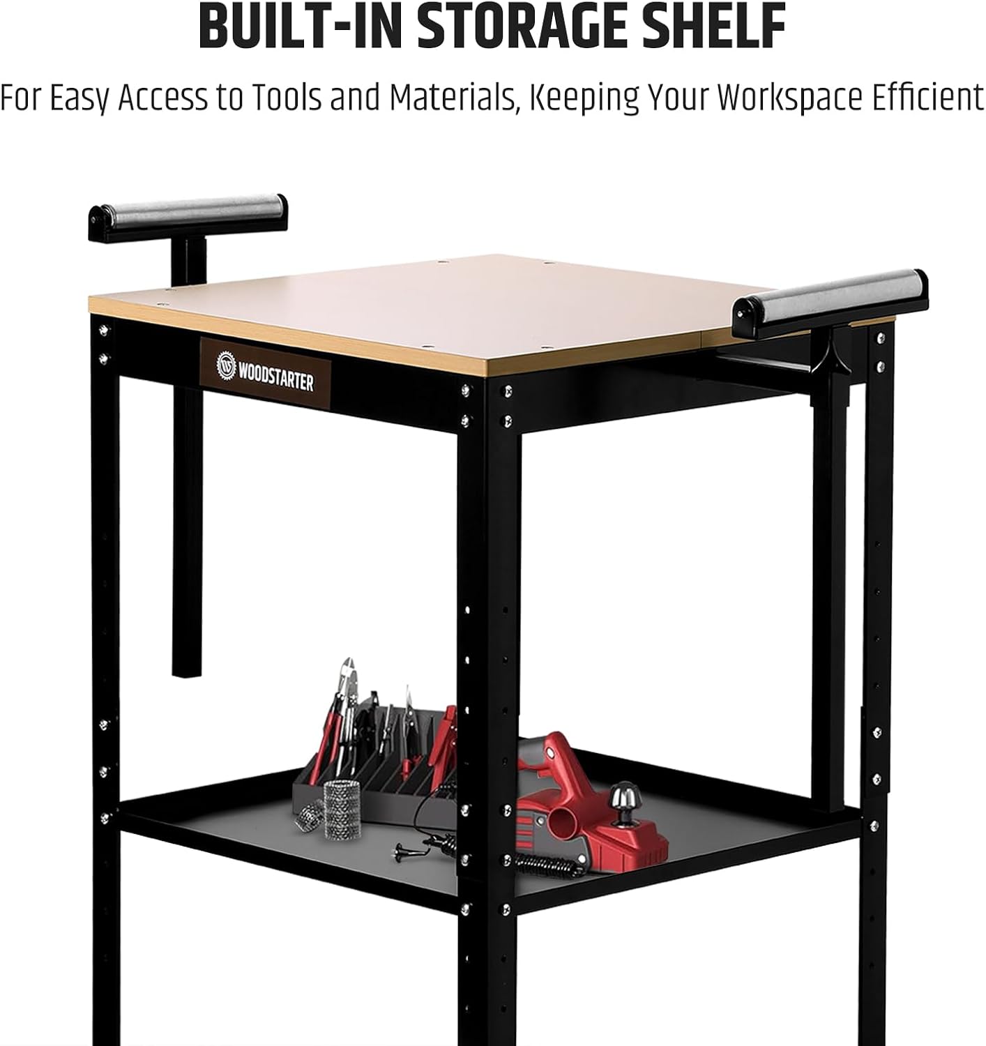 Planer Stand with Integrated Mobile Base and Storage Shelf, 58'×21'×38', 500 lbs Load Capacity, 6 - Level Height Adjustment
