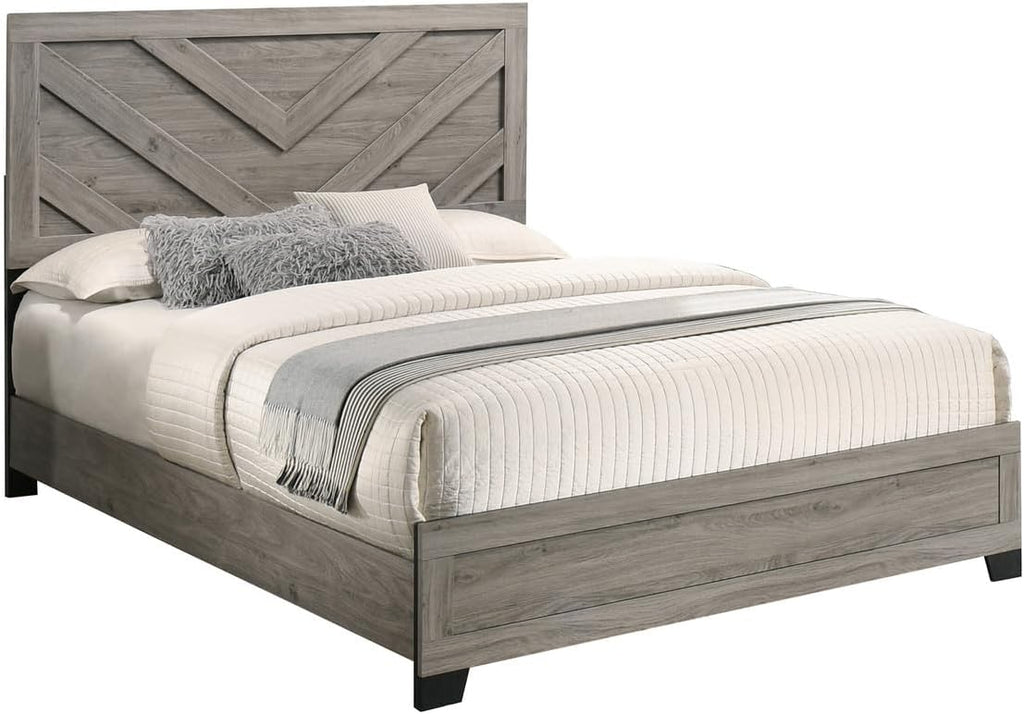 Furniture Rustic Charm Bedroom Set with Chevron Panel Headboard