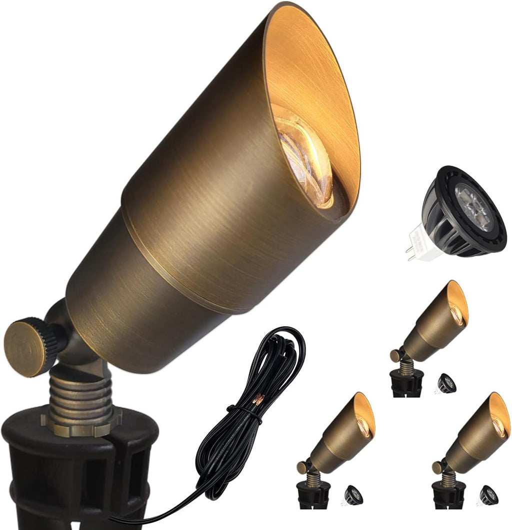 COLOER Die-cast Brass Low Voltage Spotlight,12V AC/DC Outdoor Landscape Lighting, Directional Garden Patio Spot Up Light (Bronze(101B), 4 Pack with Bulb)