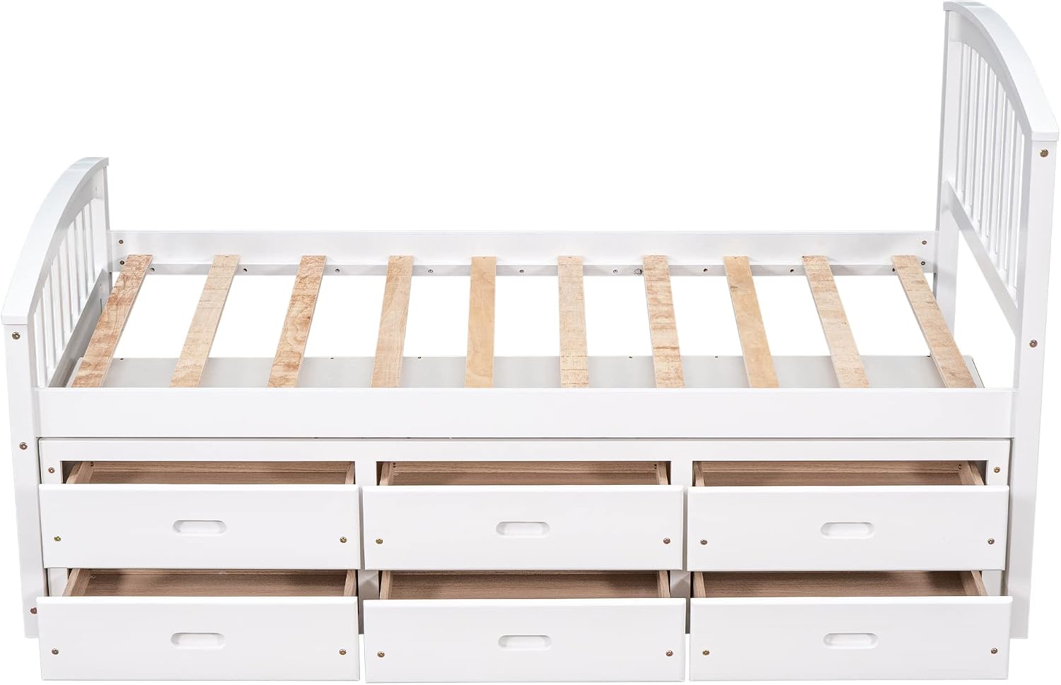 SOFTSEA Twin Captain Bed for Kids, Solid Wood Storage Bed with 6 Drawers, No Box Spring Needed, White