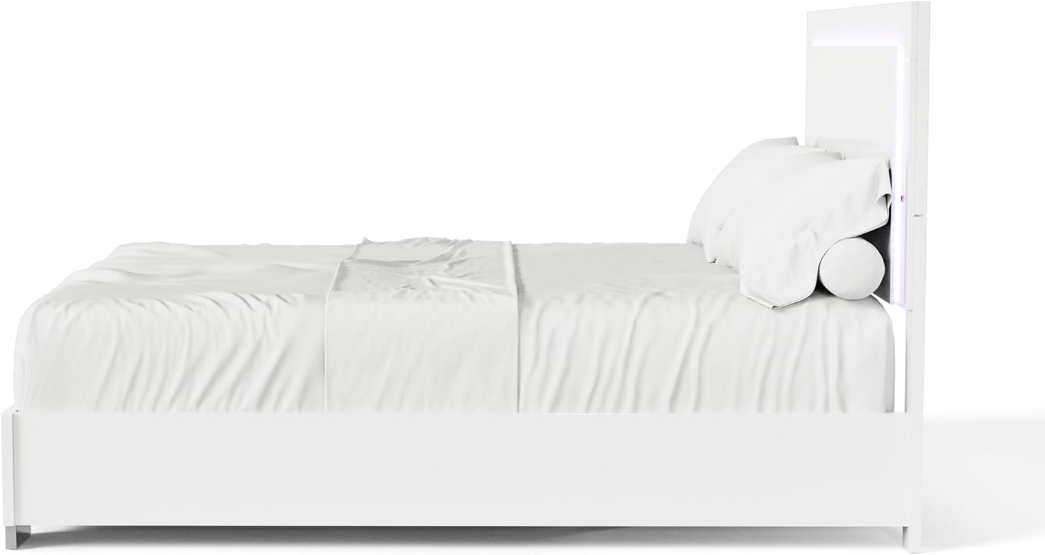 Furniture of America Alistair Modern Wood 5-Piece Bedroom Collection with Bed Frame, 2-Drawer Nightstands and 6-Drawer Dresser with Mirror, Box Spring Required,White, Queen