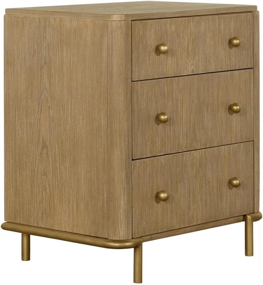 Pemberly Row 4-Piece Wood Queen Bedroom Set, Sand Wash Finish, Gray Fabric Upholstered Bed, Mirror with Jewelry Shelf, USB Nightstand, Dresser with Felt-Lined Drawers, Mid-Century Modern Style
