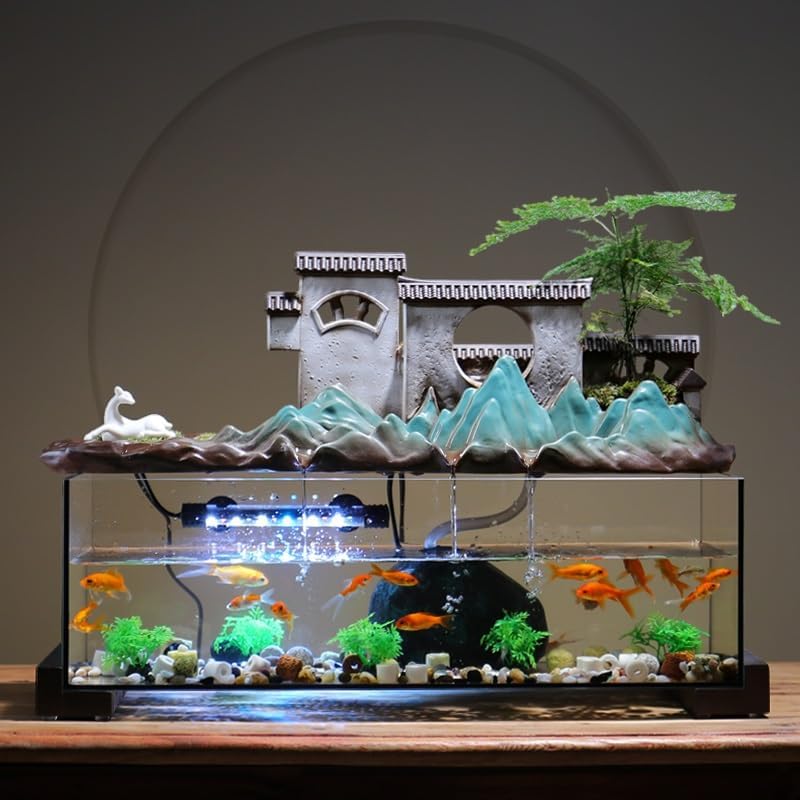Tabletop Fountains Fish Tank Water Ornaments Living Room Fish Farming Water Circulation Rockery Fountain Office Decoration Indoor Tabletop Water Fountain