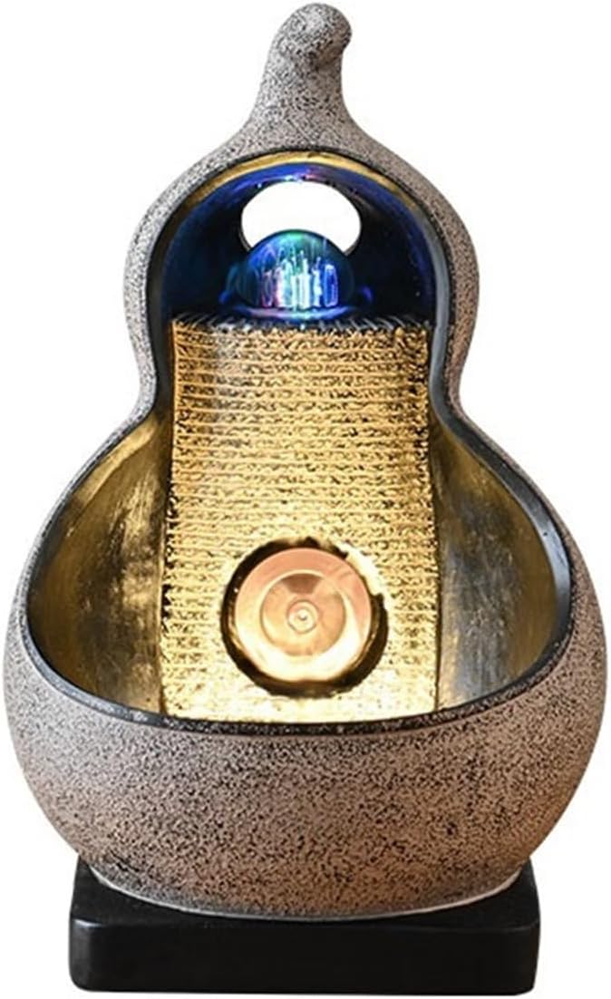 Tabletop Fountain Resin Tabletop Fountain Circulating Waterscape Decoration for Home and Office(Brown)