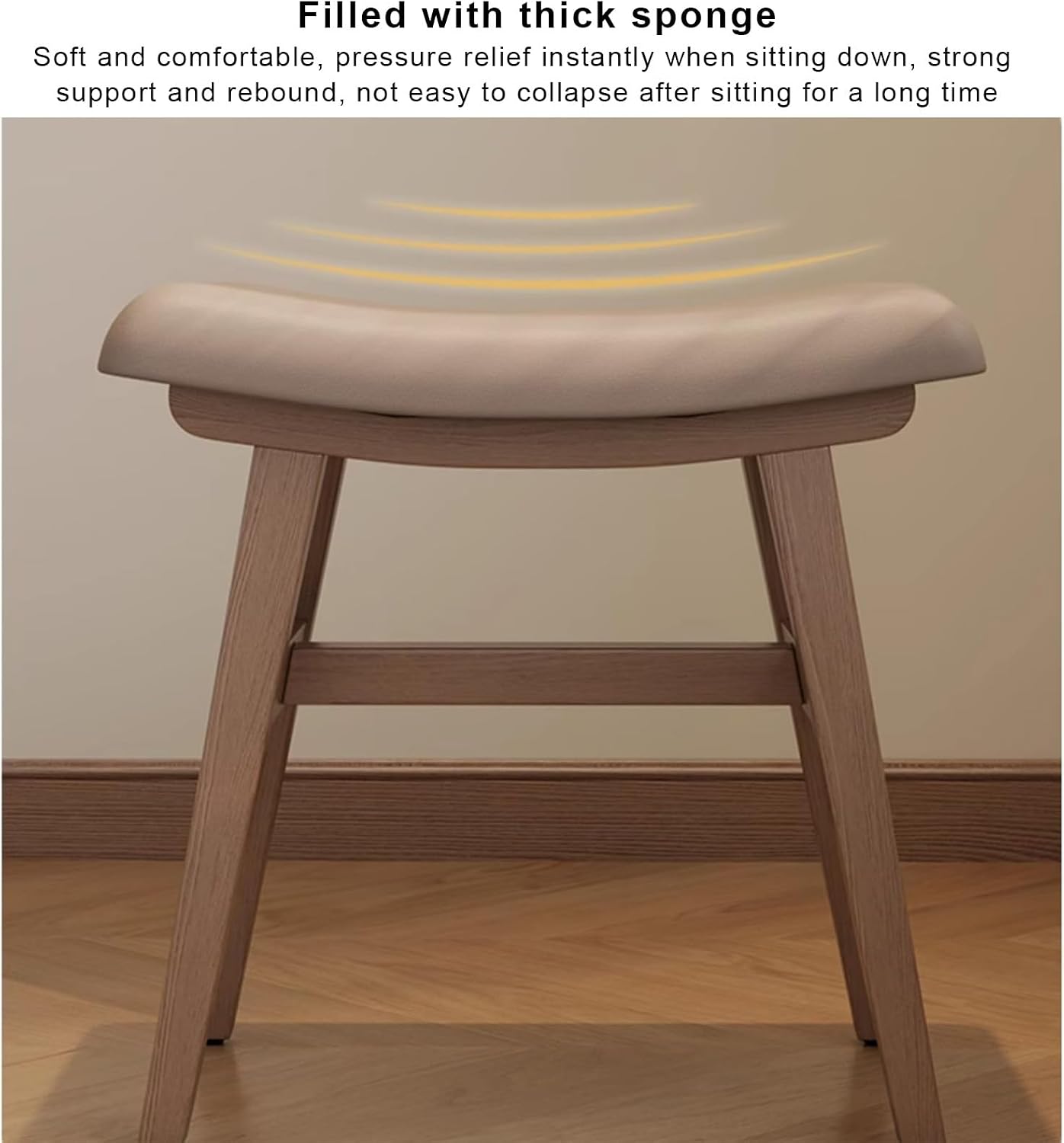 Makeup Vanity Stool, Saddle Cushion Vanity Bench Ottoman with Solid Wood Leg and Upholstered Seat, Entryway Shoe Bench, Counter Height Bar Stool for Kitchen Dining Piano