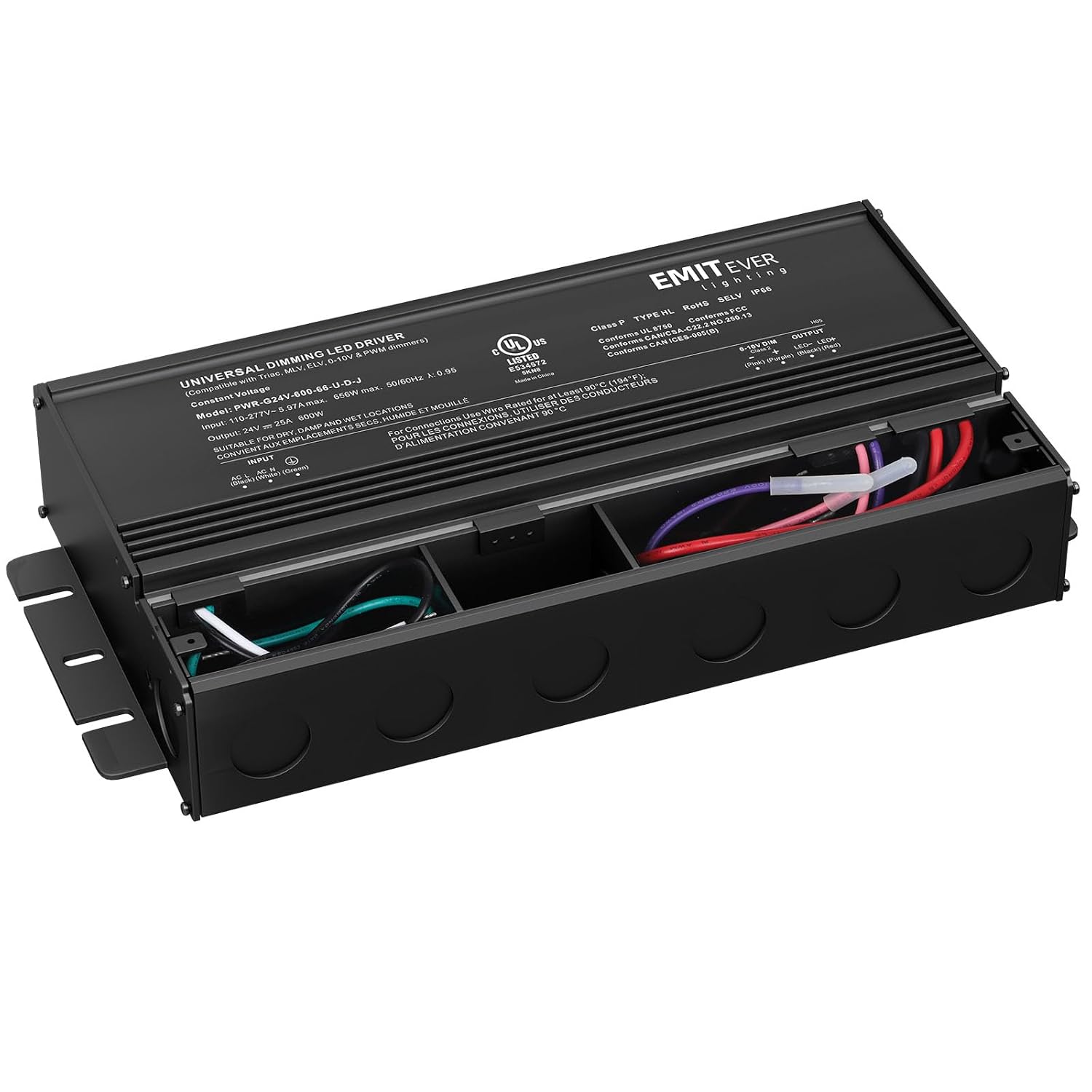 EMITEVER Dimmable Led Driver, 600W AC 110V-277V to DC 24V Transformer, 5-in-1 Dimming: ELV/MLV/TRIAC / 0-10V / 1-10V / 10V PWM/Potentiometer, Waterproof IP67 and UL Listed