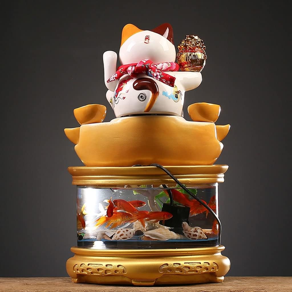 Tabletop Fountains Tabletop Fountain Modern Creative Water Glass Fish Tank Office Desk Lucky Cat Decorative Ornaments Interior Decoration Desktop Fountain Zen Meditation Indoor Waterfall