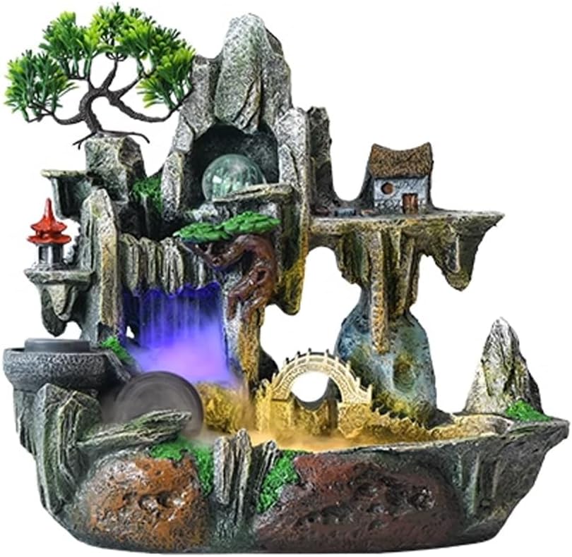 Tabletop Fountain Rocky Mountain Flowing Water Fountain Living Room High Mountain Circulating Water Humidifier Office Front Desk Desktop Decoration Desktop Fountain (Color : 04)