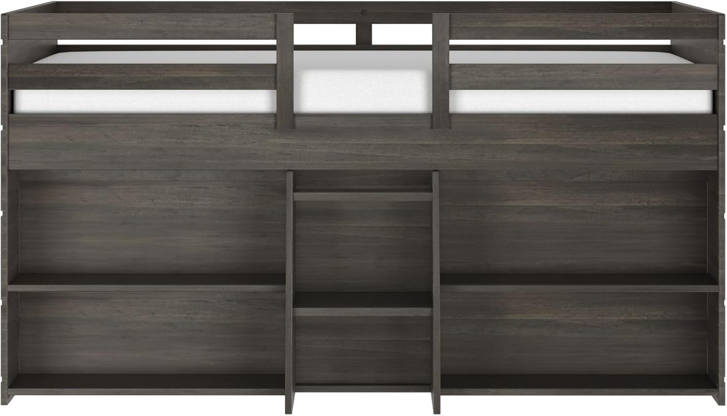 Max & Lily Modern Farmhouse Low Loft Bed, Twin Bed Frame for Kids with 2 Bookcases, Driftwood