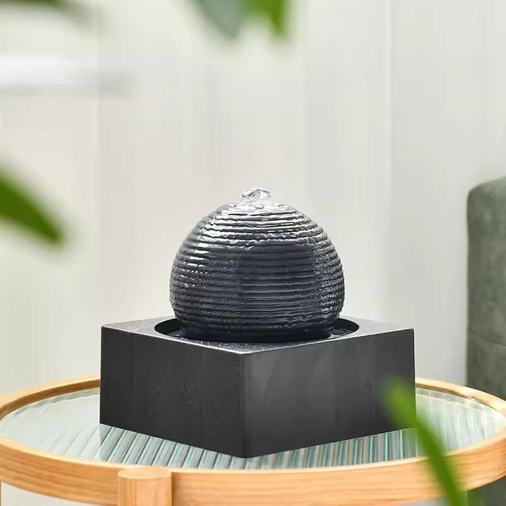GRFIT Tabletop Fountain Living Room White Desktop Small Flowing Water Modern and Minimalist Office Circular Fountain Decorations Plastic Desktop Fountain Desktop Fountain (Color : Black)