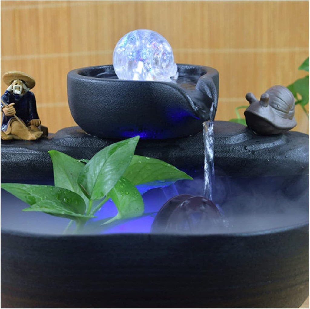 Tabletop Fountains Tabletop Fountain Waterfall Fengshui Wheel Water Fountain Ceramic Rockery Desktop Living Room Office Front Desk Fish Tank Decoration Zen Meditation Ind,B