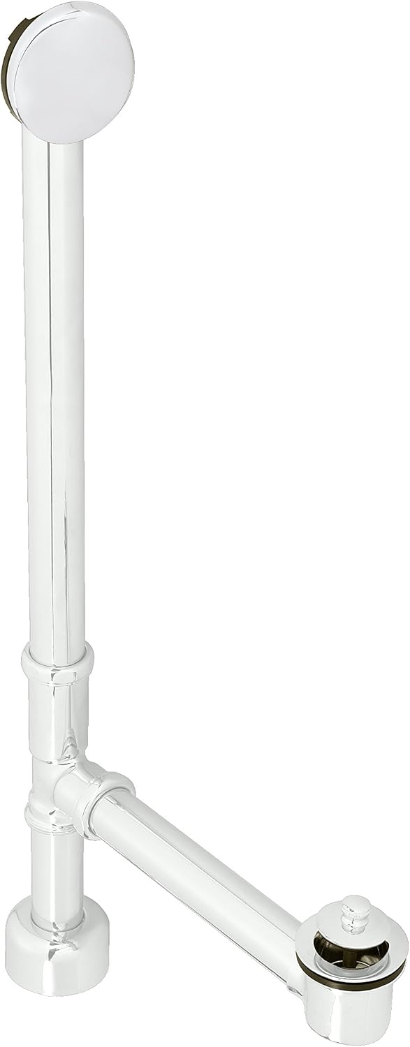Westbrass D3221HK-50 22-1/2' Brass Bath Waste & Overflow Assembly with Twist & Close Drain Trim and No-Hole Elbow, Powder Coat White