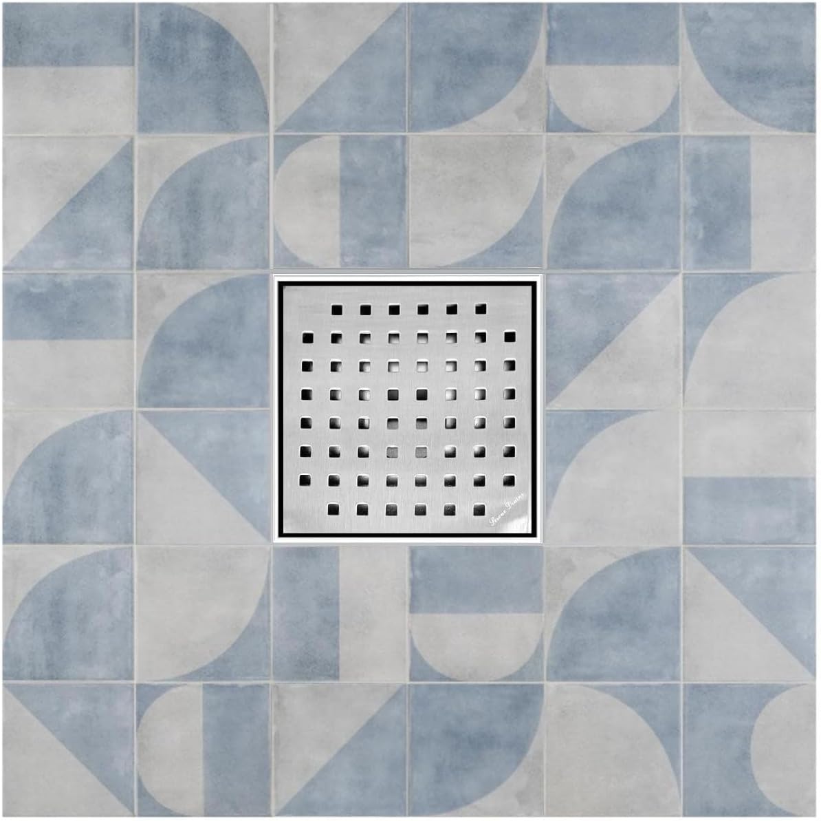 Serene Square Shower Drains - Traditional Square Design 6 Inch- stainless steel Luxurious line by Serene Steam include Rubber fitting (Brushed Nickel)