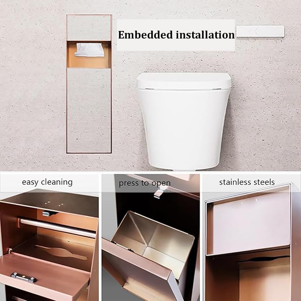 Shower Niche with Built-in Trash Can, Stainless Steel Bathroom Storage Rack, Built-in Bathroom Niche, Wall-Mounted Trash Can Cabinet, Multi-Functional Toilet Paper Holder,Gray