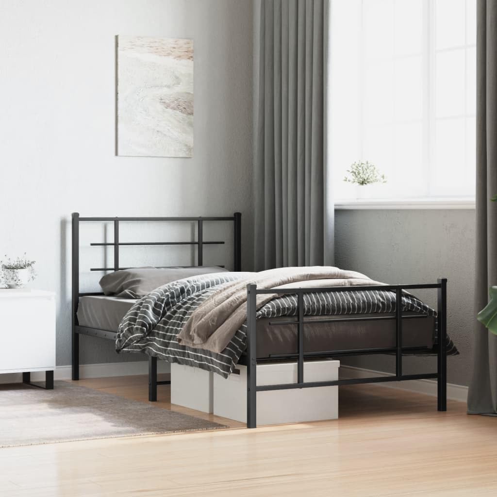 Metal Twin Bed Frame with Footboard Black 39.4'x78.7' Steel Platform Bed Base Underbed Storage Space for Bedroom Furniture