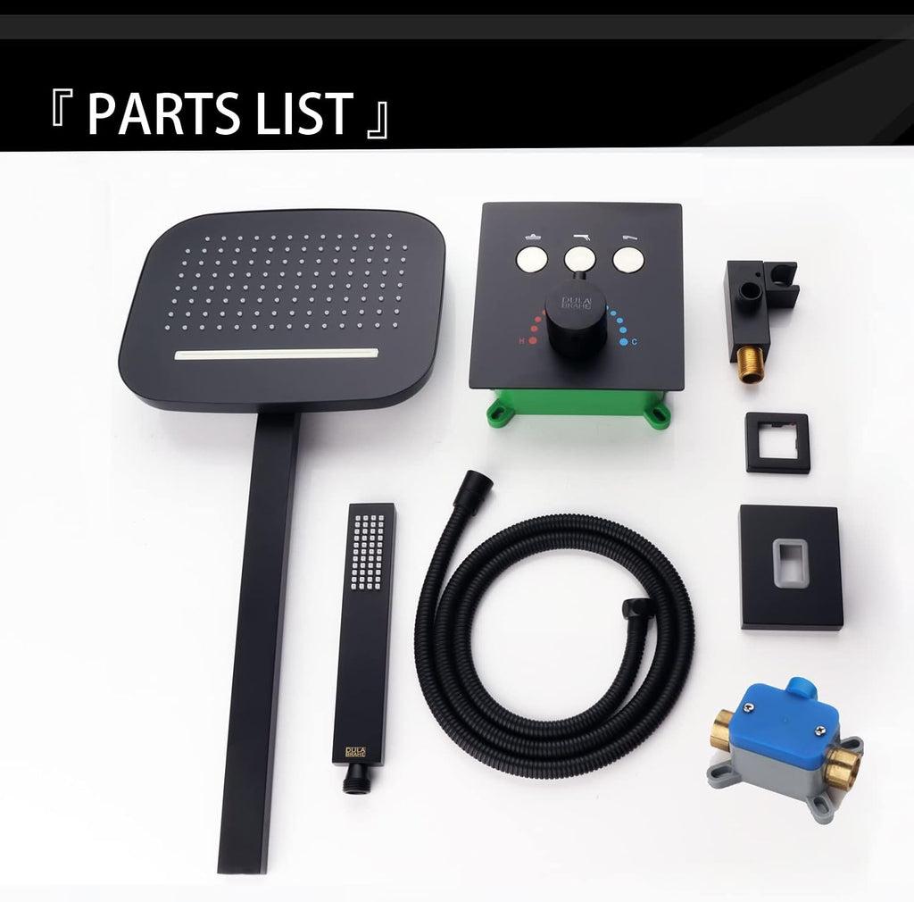 Shower Jets System With Waterfall Rain Shower Head and Handheld (Can Use All Options at A Time), cUPC Certificatin Thermostatic Shower Faucet Fixture Set (Matte Black)