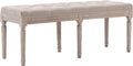 Kmax 45.3' Upholstered Dining Room Bench, Rustic Living Room Ottoman Bench with Carved Pattern & Rustic White Brushed Rubber Wood Legs, Beige