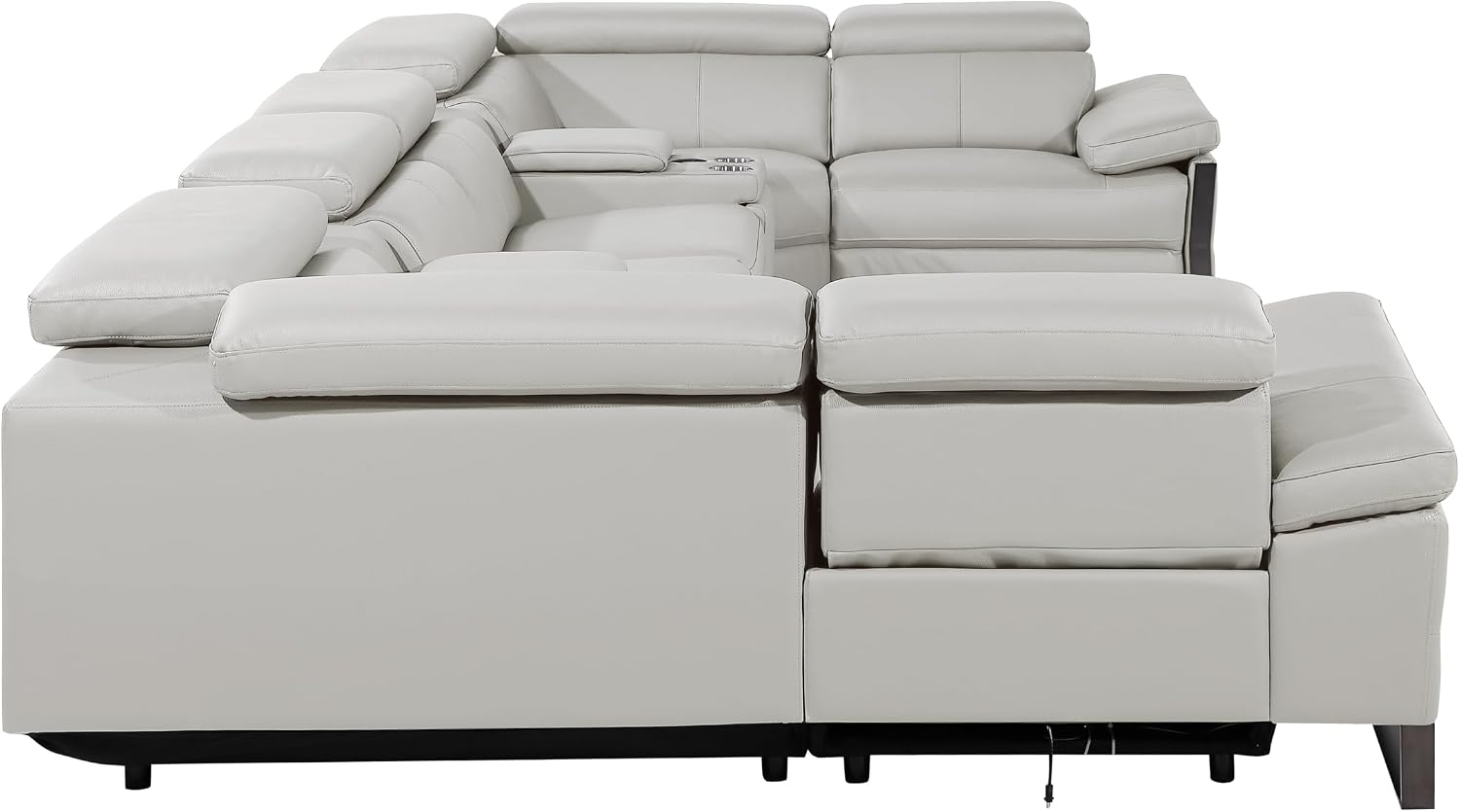 BlackJack Furniture Antonio 8 Piece U Shaped Power Reclining Sectional Sofa, Modular Couch with Top Grain Italian Leather, 4 Electric Recliners, USB & Wireless Chargers, Storage Console, Light Grey