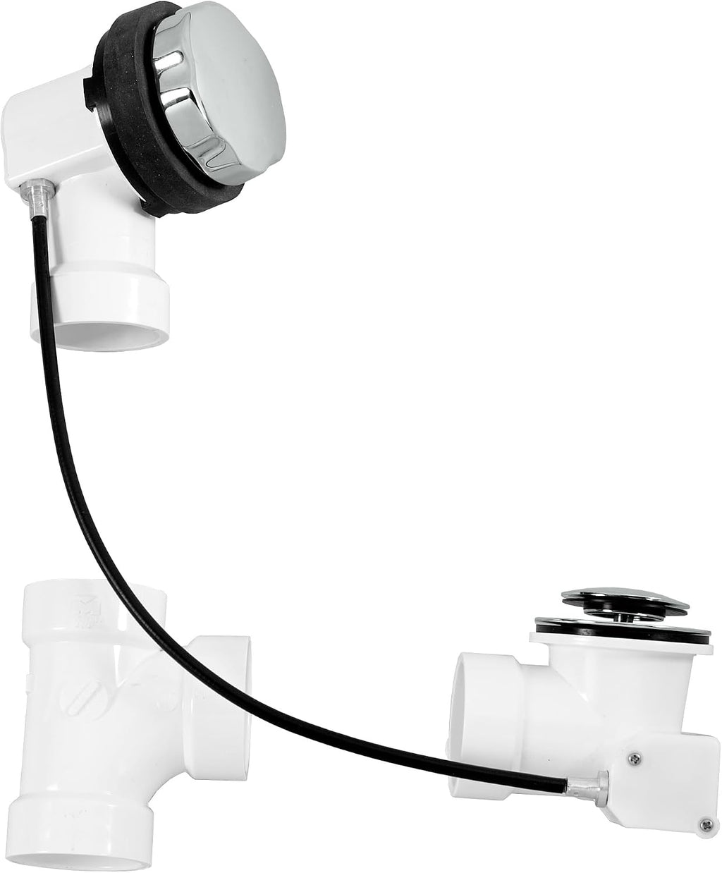 Westbrass A50P45-26 45' SCH. 40 PVC Cable Driven Bath Drain Trim Kit with Rotary Overflow Cover Knob and Pop-Up Stopper, Polished Chrome