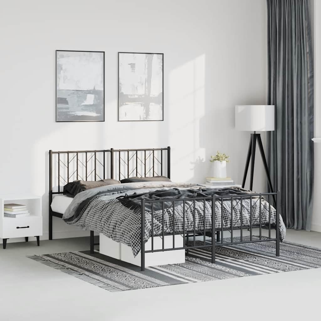 Metal Bed Frame with Footboard Black 76'x79.9' King Platform Steel Frame Sturdy Storage Space Under Bed for Bedroom Furniture