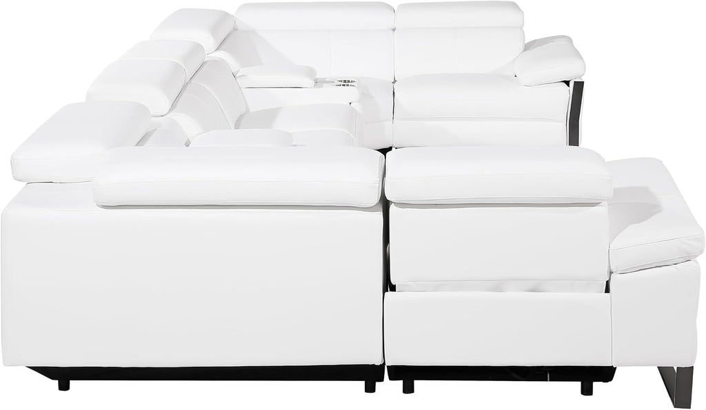 BlackJack Furniture Antonio 8 Piece U Shaped Power Reclining Sectional Sofa, Modular Couch with Top Grain Italian Leather, 4 Electric Recliners, USB & Wireless Chargers, Storage Console, White
