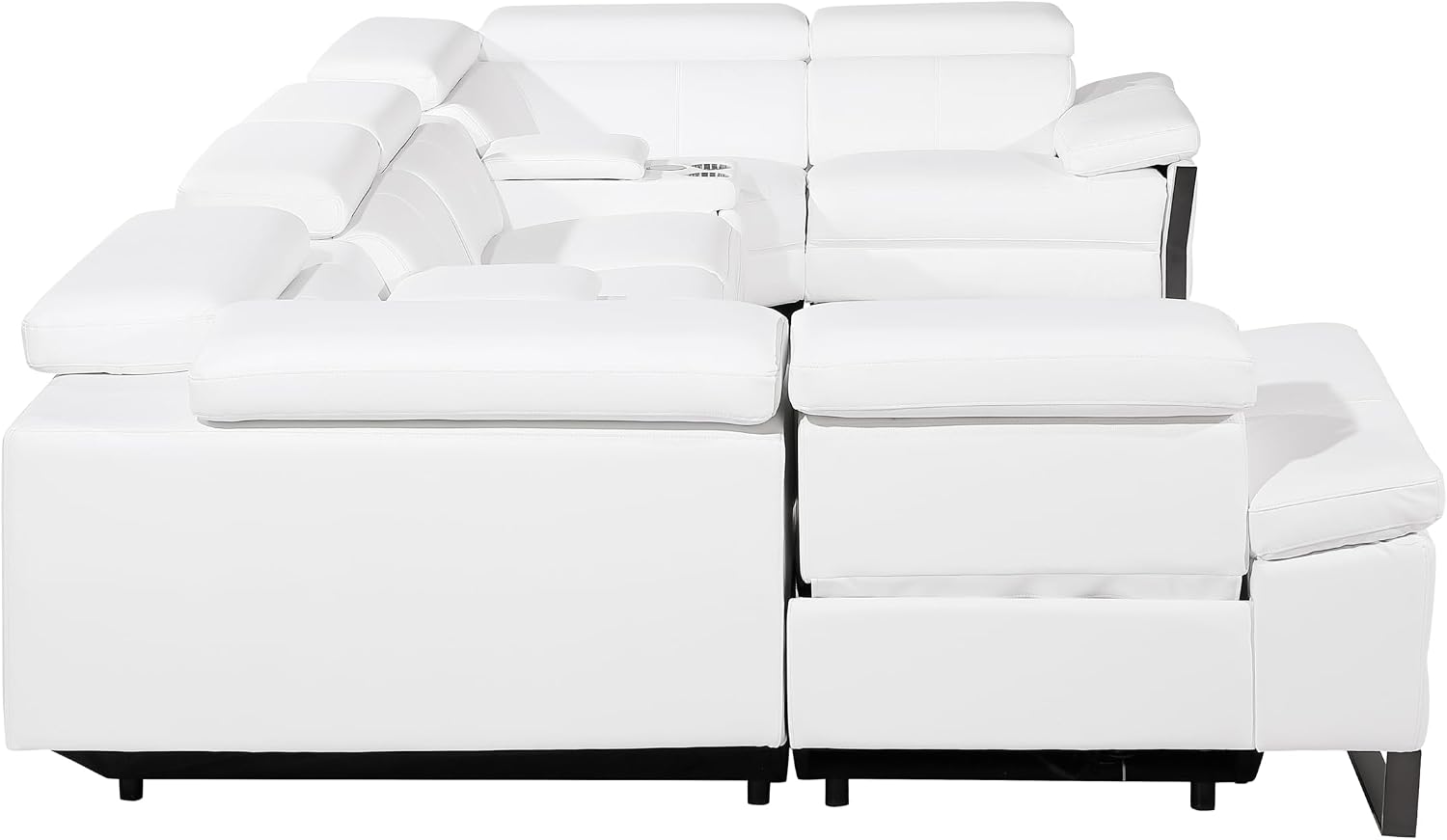 BlackJack Furniture Antonio 8 Piece U Shaped Power Reclining Sectional Sofa, Modular Couch with Top Grain Italian Leather, 4 Electric Recliners, USB & Wireless Chargers, Storage Console, White