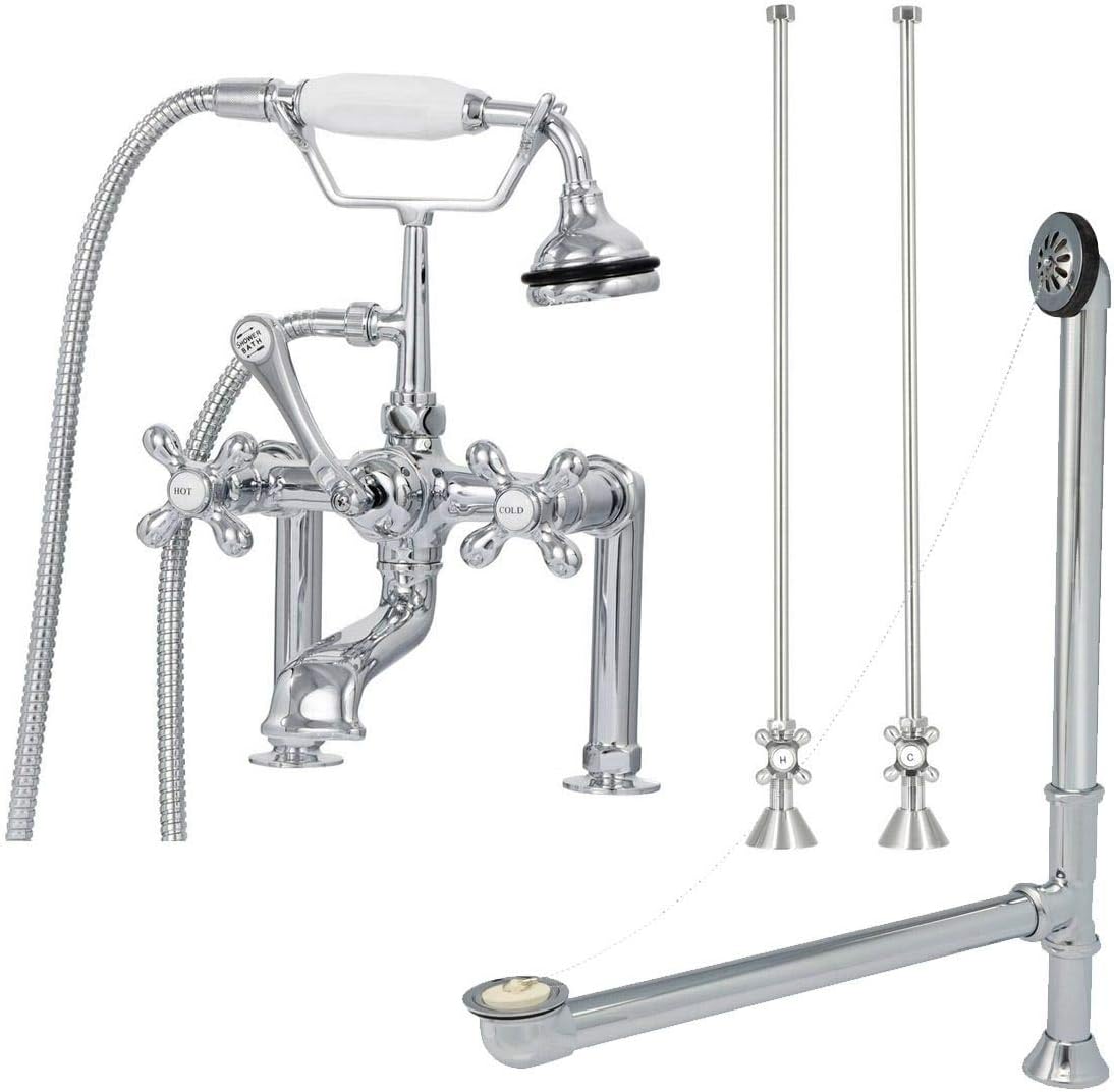 Vintage Tub & Bath Clawfoot Tub Rim Mount English Telephone Faucet with Handshower - Drain and Supply Lines Complete Set