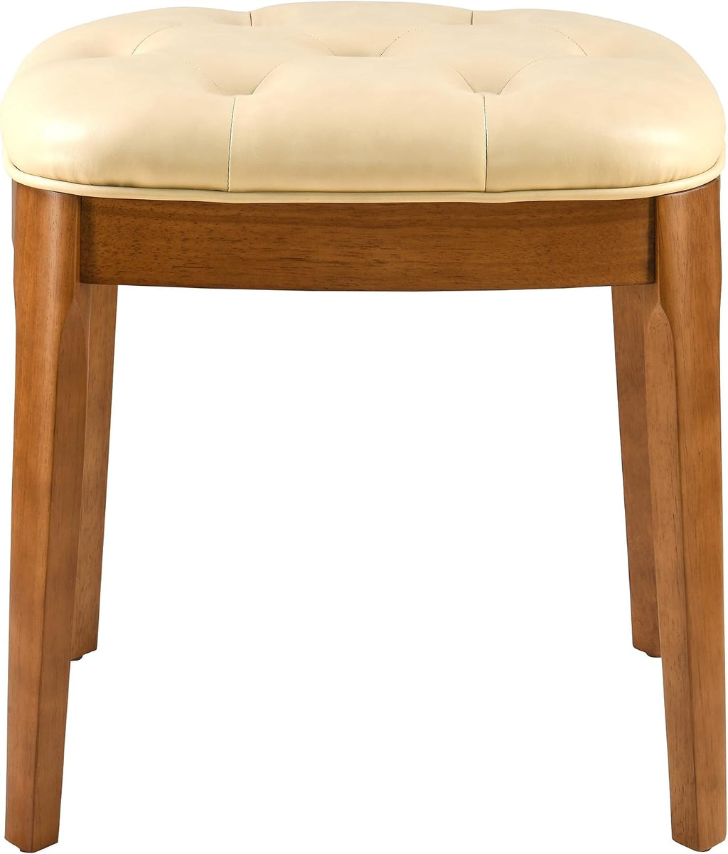Vanity Stool with Padded Cushion, Vanity Bench with Wood Legs, Piano Bench Seat with with Solid Wood Legs, Backless Vanity Stool for Makeup Room, Bedroom, Dining Room and Study Room, Beige